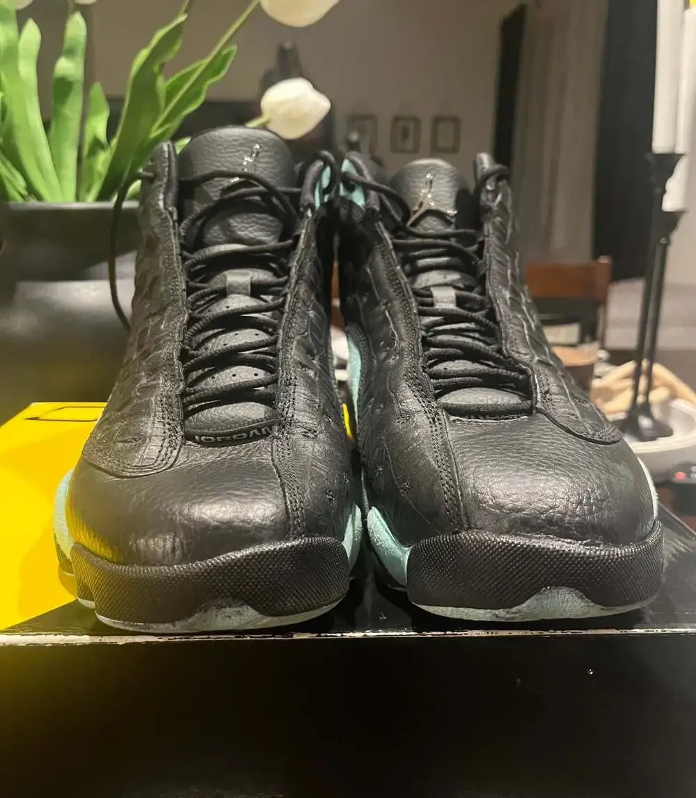 Air Jordan 13 Retro 'Island Green' Black Metallic Silver Sneakers